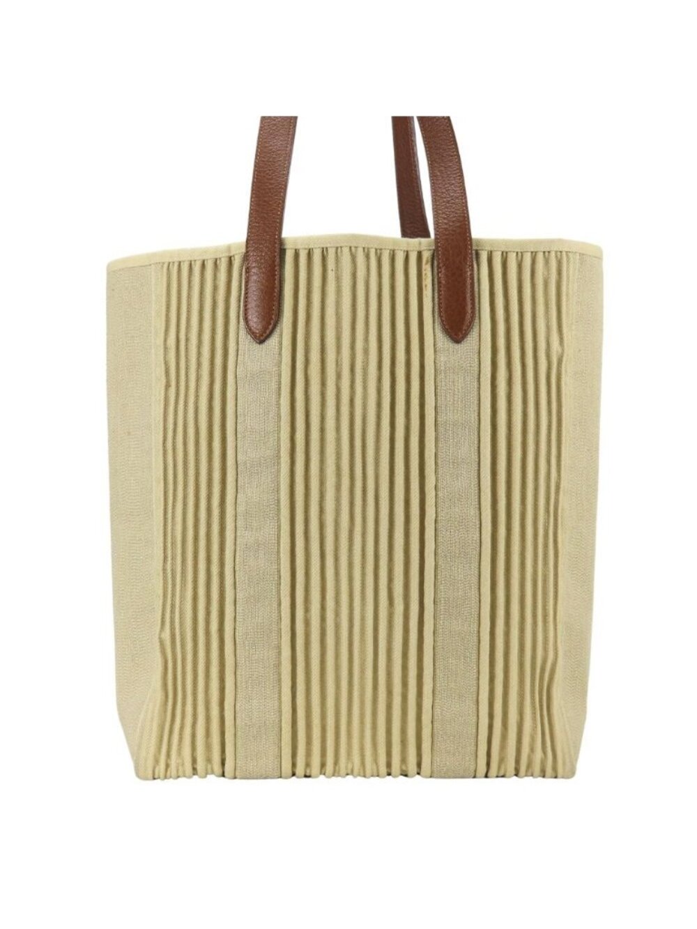 Hermes Tote Bag Cabas Calicut Canvas Leather Beige Brown Shoulder Vertical
